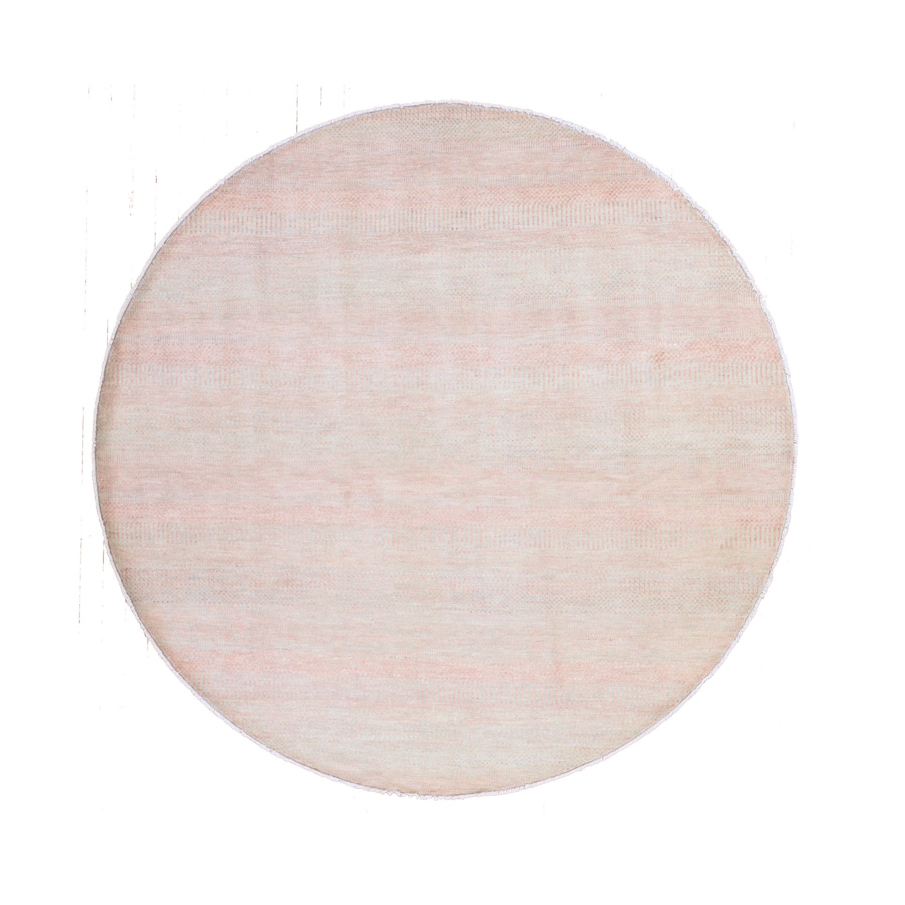 8'x8' Peach Pink, Modern Grass Design, Tone on Tone, Hand Knotted, Wool and Silk, Round, Oriental Rug 